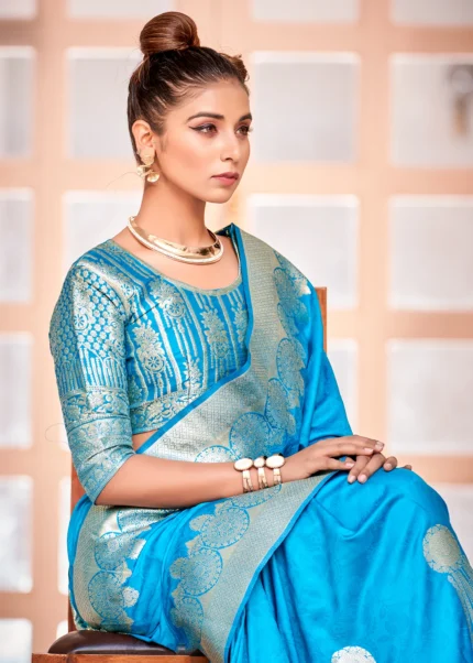 Sky Blue Banarasi Saree