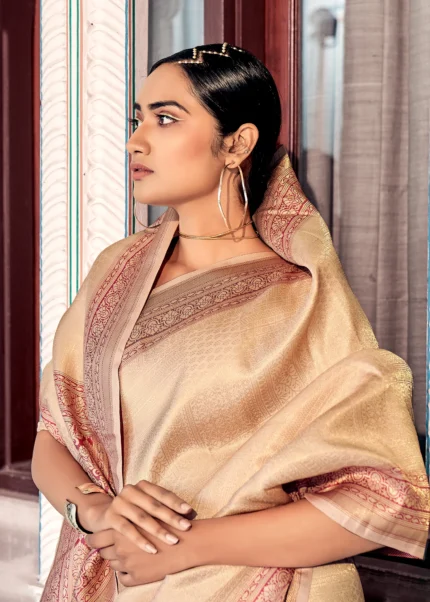 Tan Beige Kanjivaram Saree