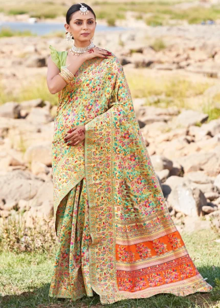 Tea Green Kashmiri Jamawar Saree