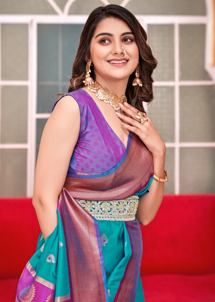 Teal Blue Paithani Silk Saree