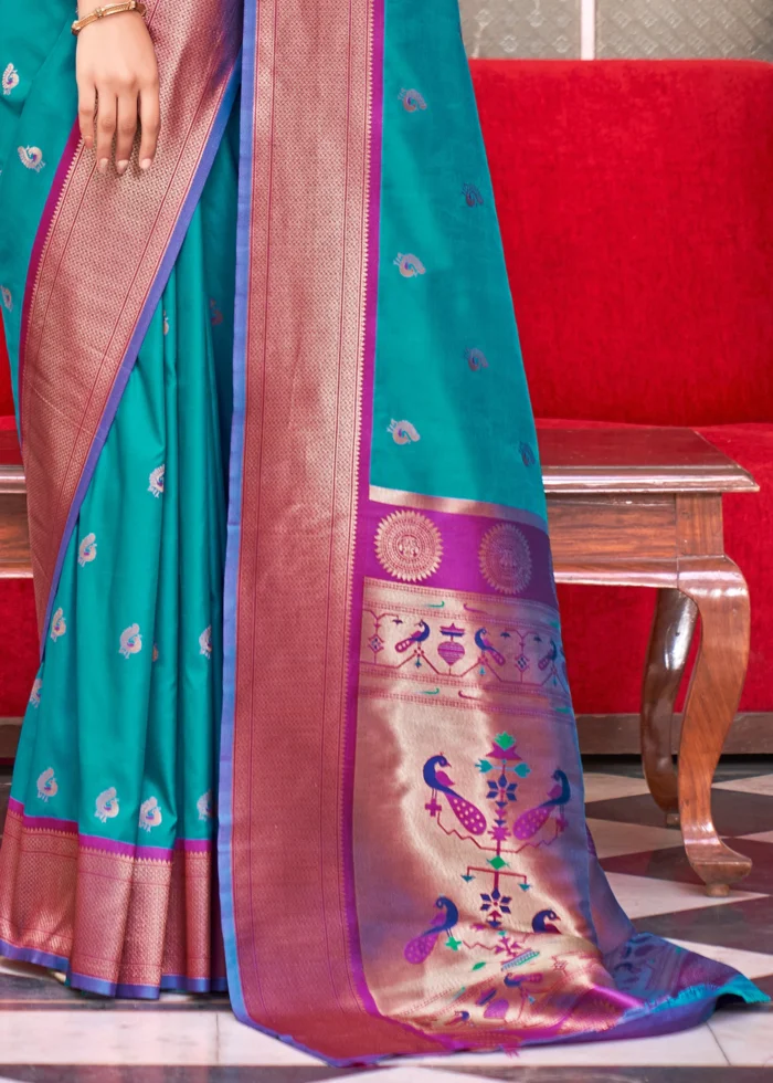 Teal Blue Paithani Silk Saree