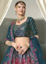 Teal Blue Silk Lehenga