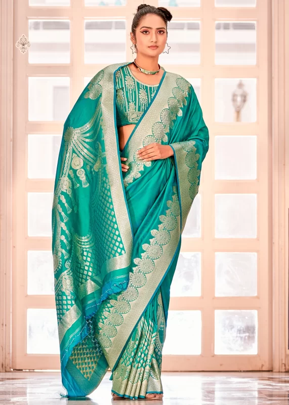 Teal Green Banarasi Saree