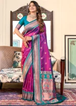 Violet and Blue Paithani Silk Saree