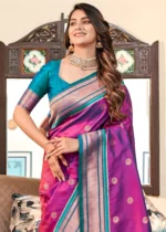 Violet and Blue Paithani Silk Saree