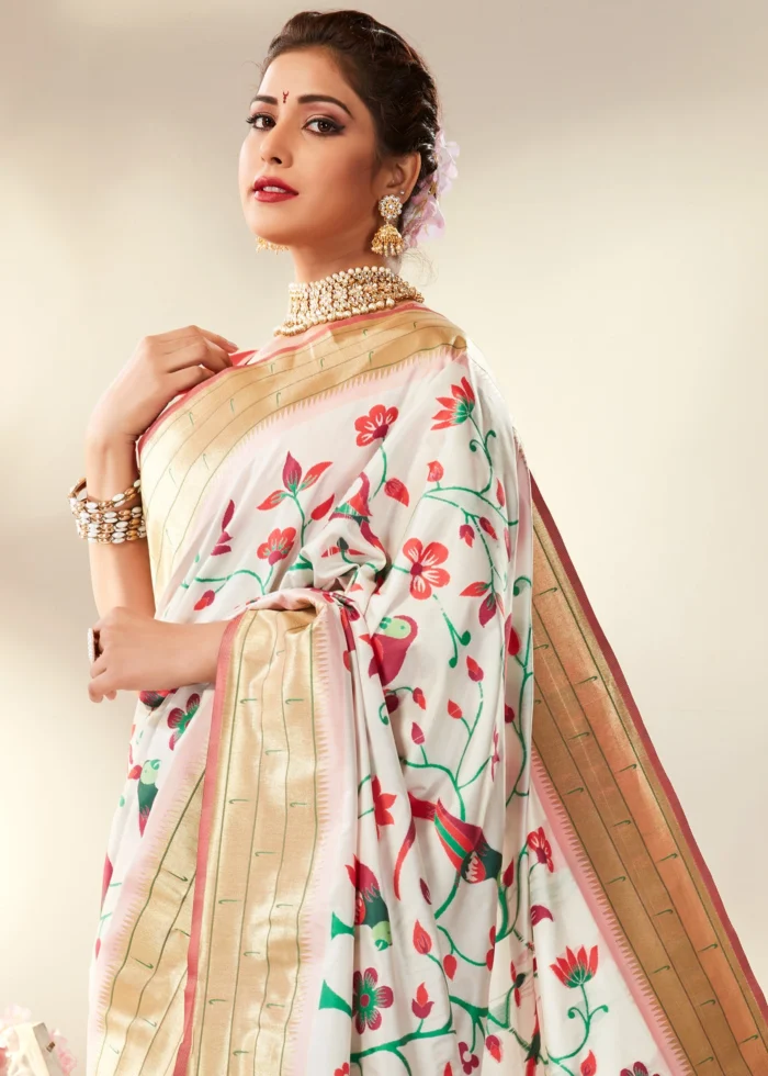 White Paithani Silk Saree