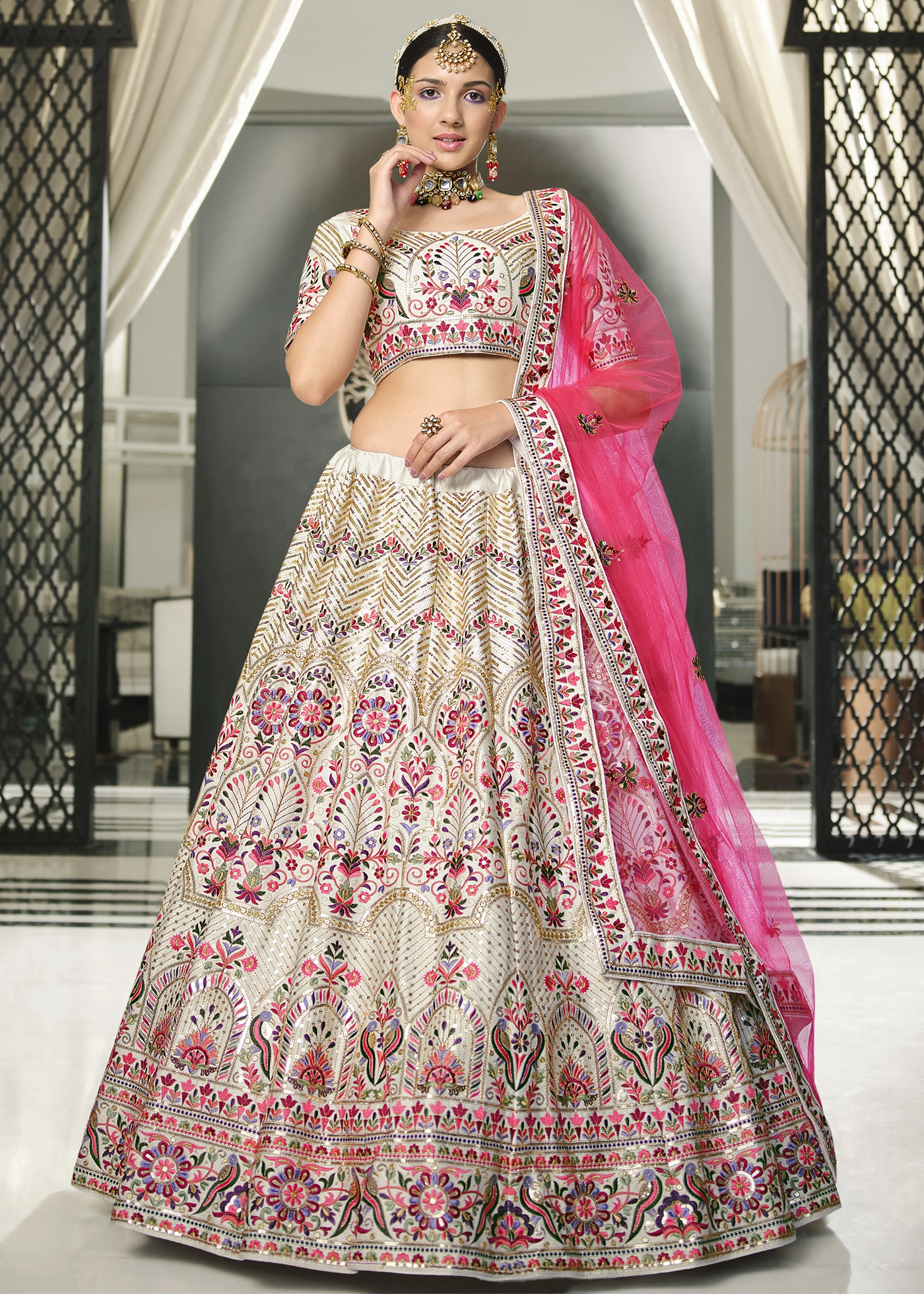 White Silk Lehenga