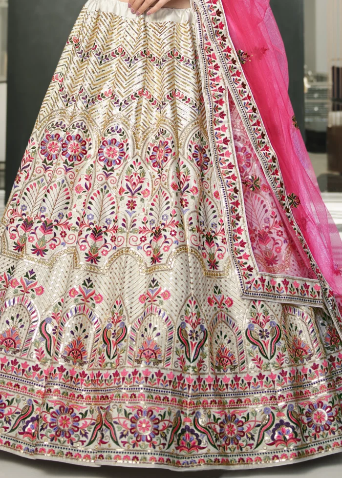 White Silk Lehenga