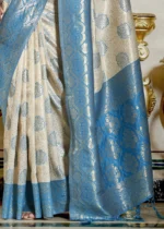 White and Blue Banarasi Silk Saree