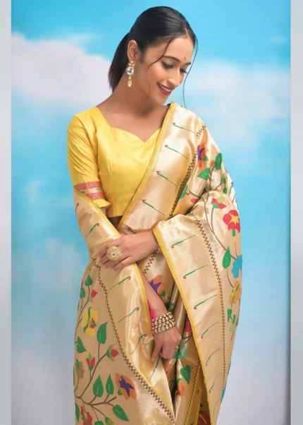 Yellow Paithani Silk Saree