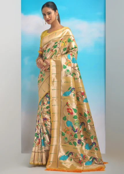 Yellow Paithani Silk Saree