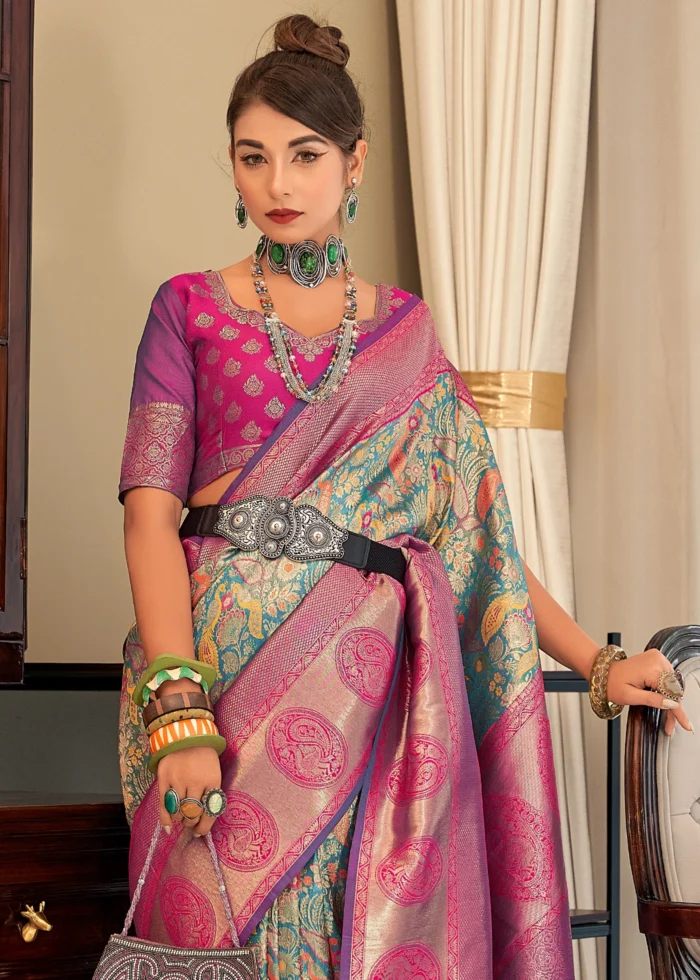 Blue & Magenta Kanjivaram Saree