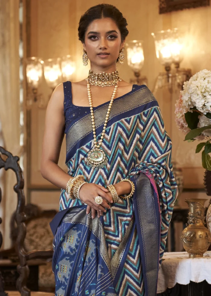 Cobalt Blue Patola Silk Saree