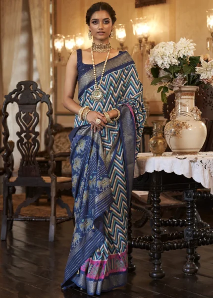 Cobalt Blue Patola Silk Saree