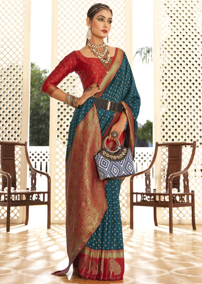 Coral Blue Banarasi Silk Saree