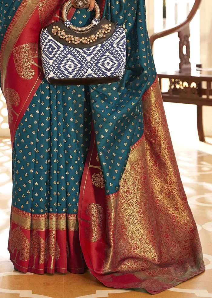 Coral Blue Banarasi Silk Saree