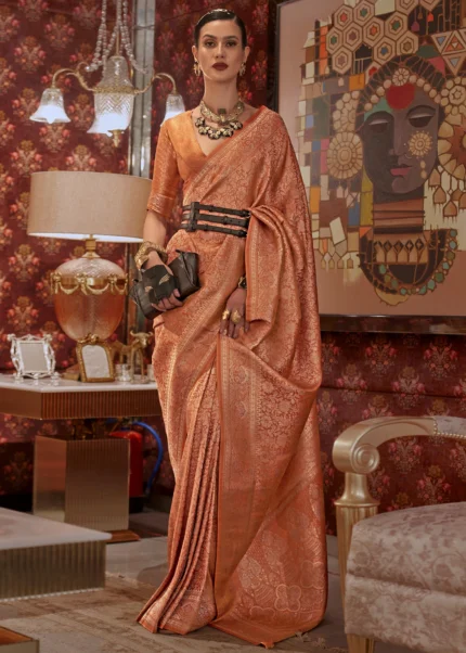 Coral Peach Kanjivaram Saree