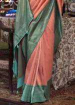 Coral Peach Kanjivaram Silk Saree