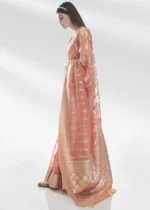 Coral Peach Organza Silk Saree