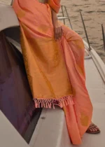 Coral Peach Satin Silk Saree