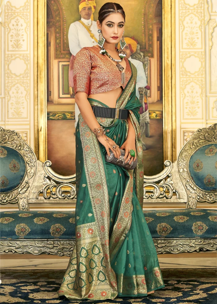 Emerald Green Banarasi Organza Saree