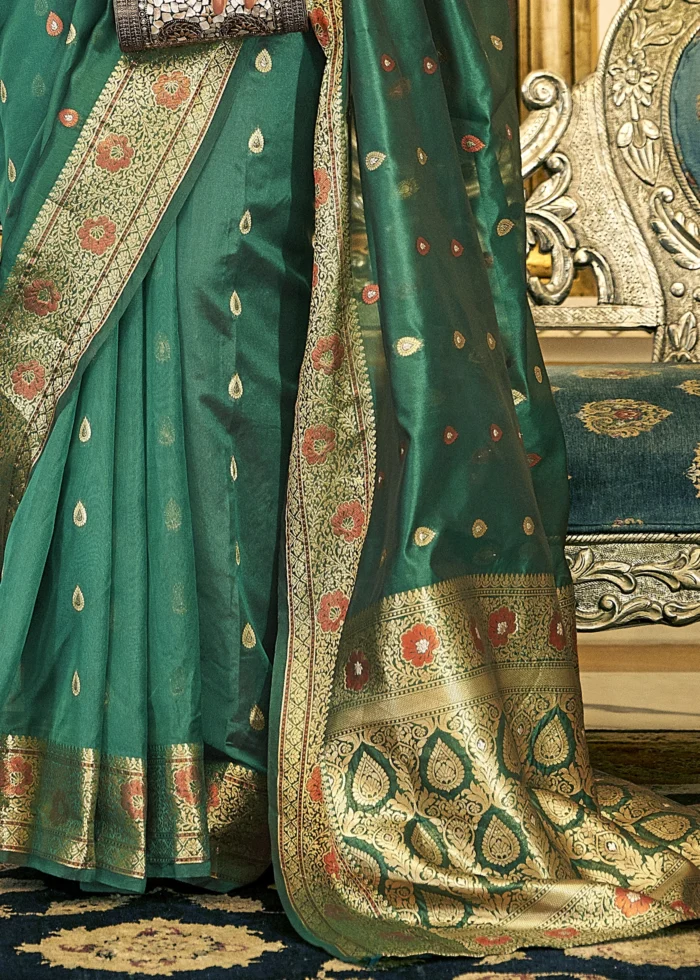 Emerald Green Banarasi Organza Saree