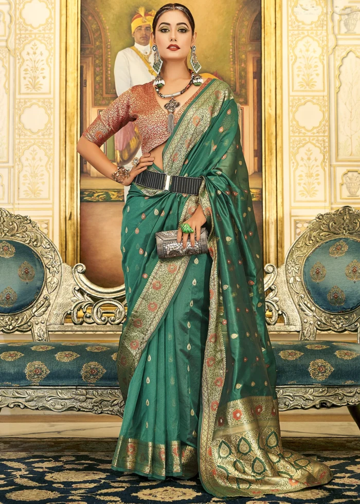 Emerald Green Banarasi Organza Saree