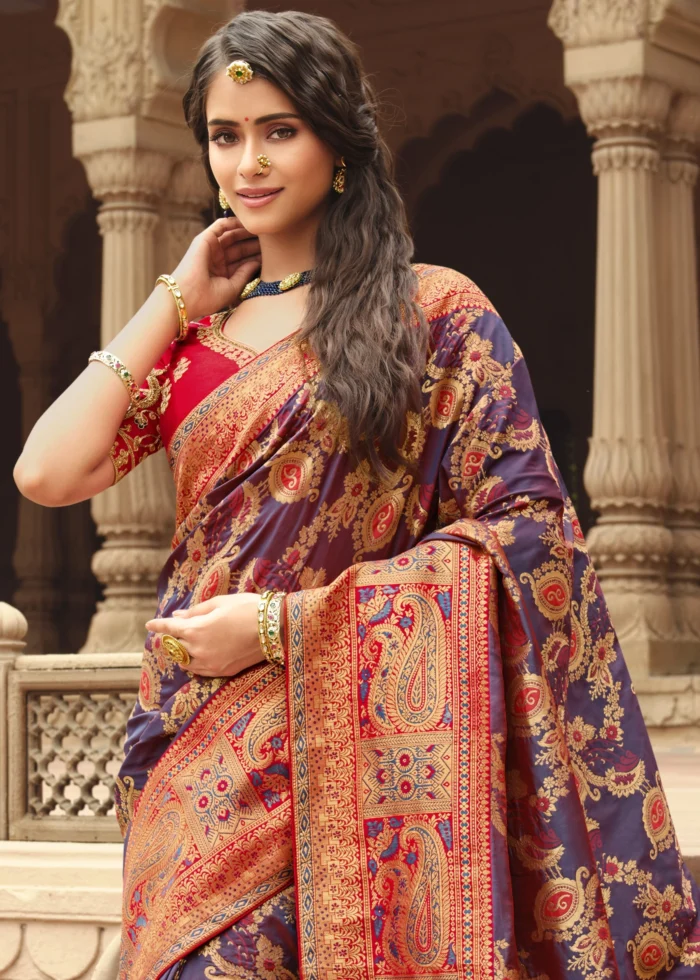 English Violet Banarasi Saree