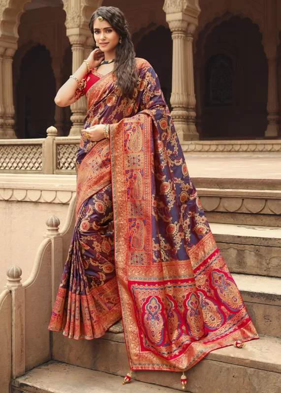 English Violet Banarasi Saree