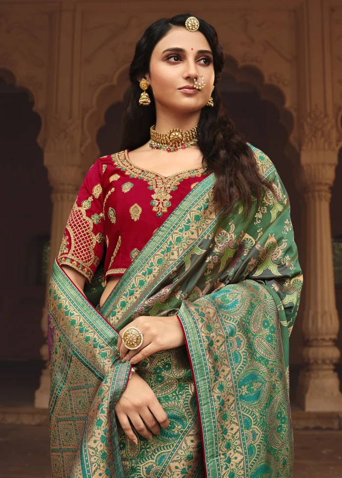 Forest Green Banarasi Saree