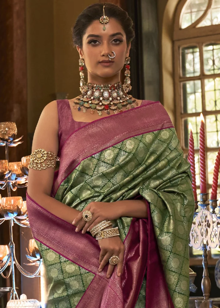 Forest Green Kanjivaram Saree