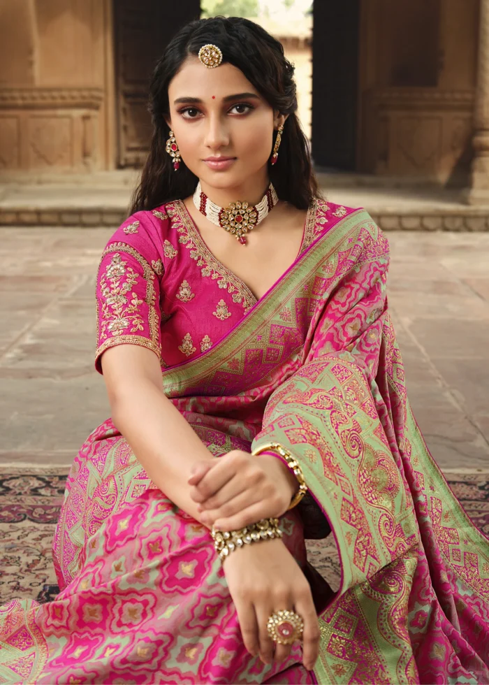 Fuchsia Pink Banarasi Saree