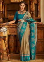 Golden Beige Banarasi Silk Saree