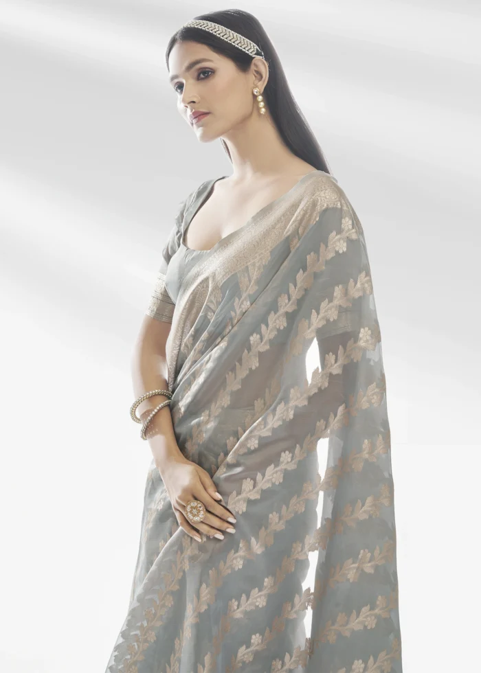 Gray Organza Silk Saree