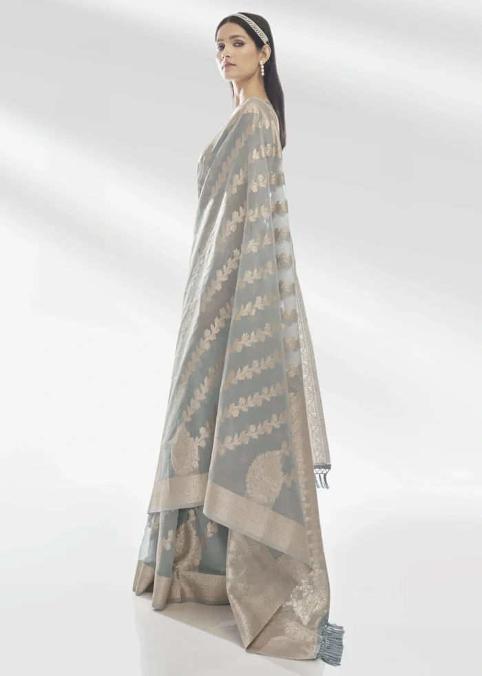 Gray Organza Silk Saree