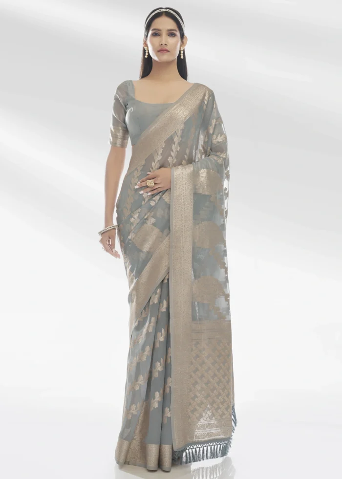 Gray Organza Silk Saree