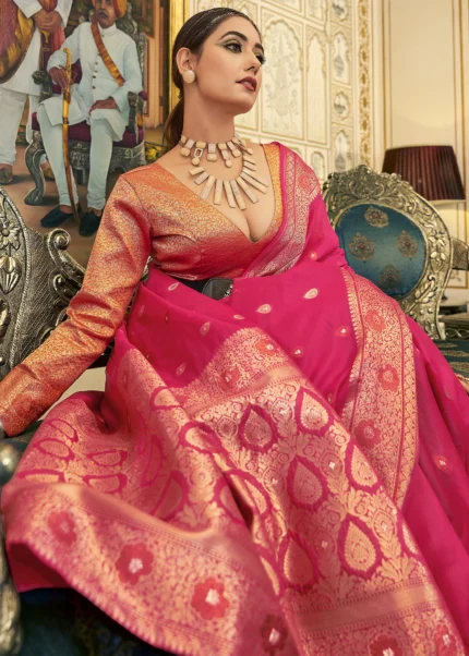 Hot Pink Banarasi Organza Saree