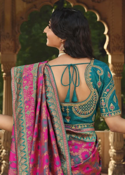 Hot Pink Banarasi Saree