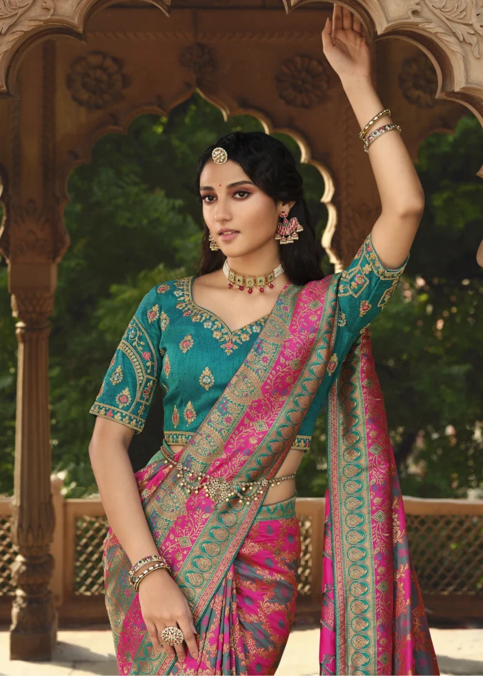 Hot Pink Banarasi Saree