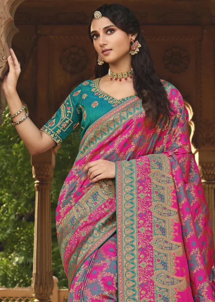 Hot Pink Banarasi Saree