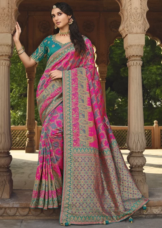 Hot Pink Banarasi Saree