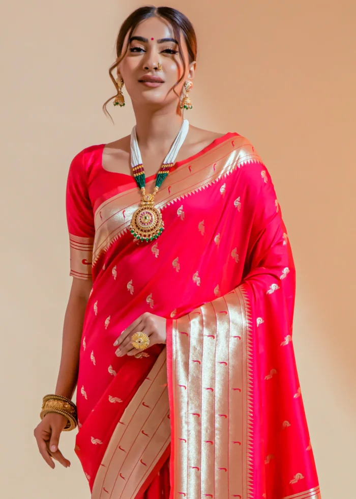 Hot Pink Paithani Silk Saree