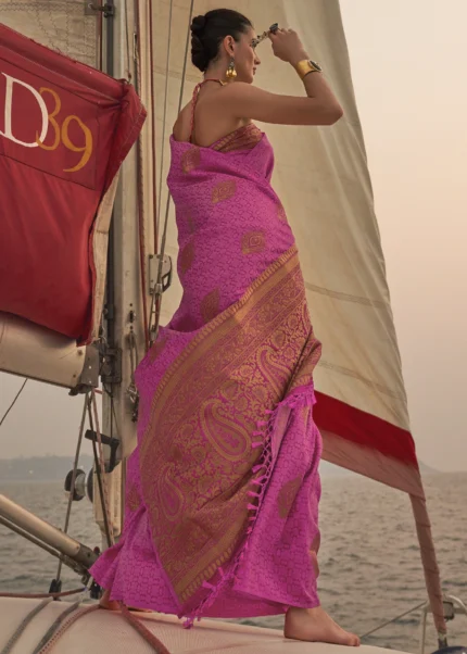 Hot Pink Satin Silk Saree