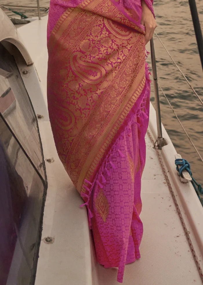 Hot Pink Satin Silk Saree