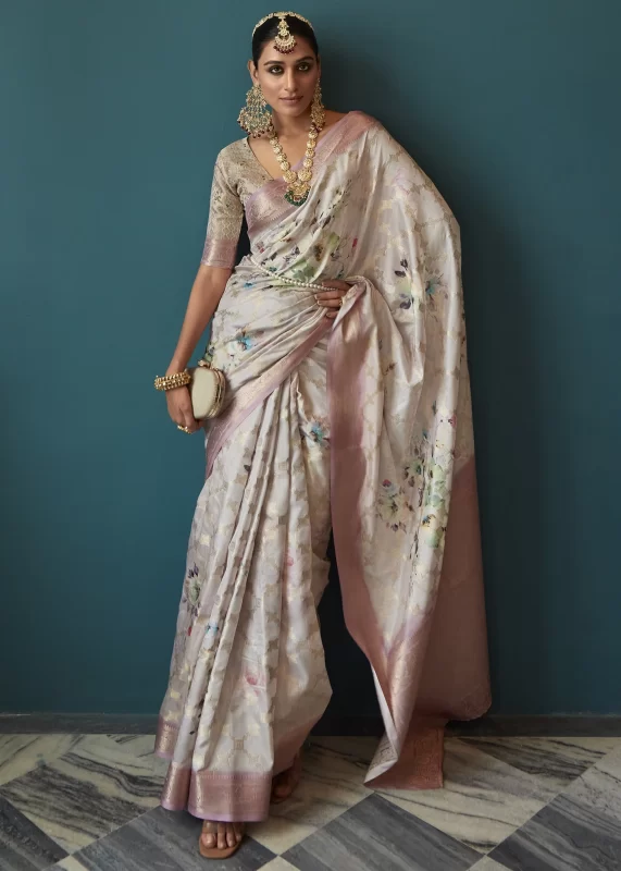 Lavender Floral Print Saree