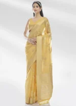 Lemon Yellow Organza Silk Saree