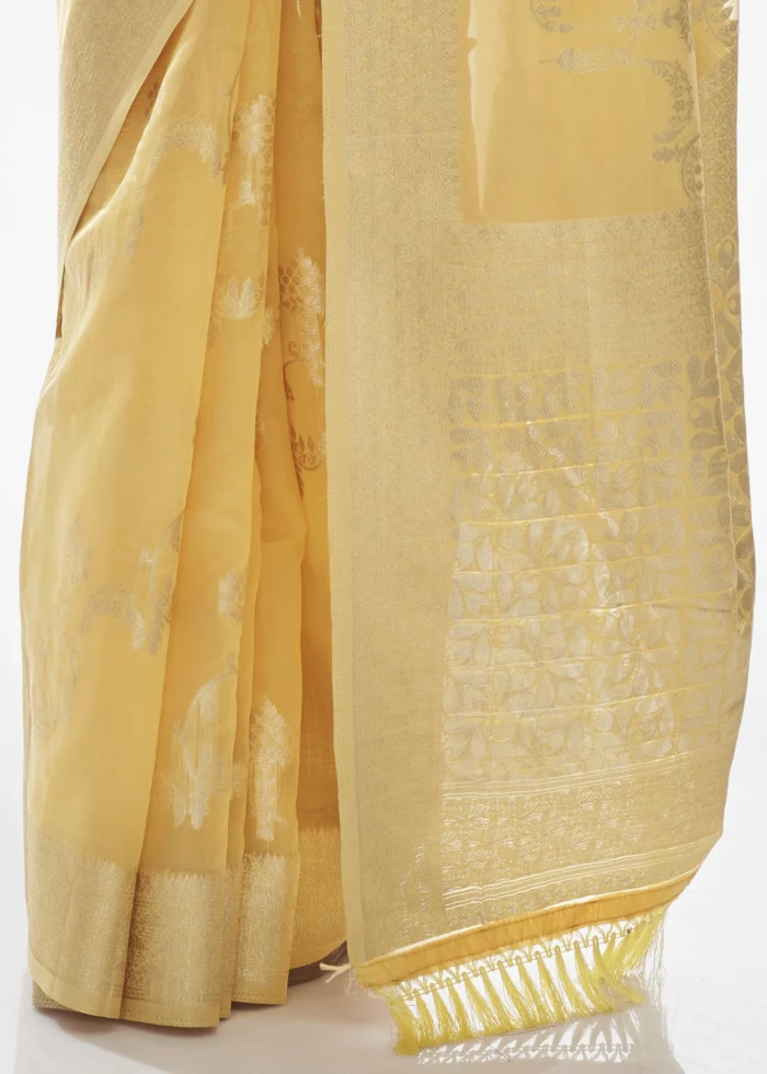 Lemon Yellow Organza Silk Saree