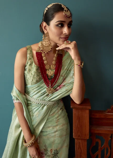 Light Green Floral Print Saree