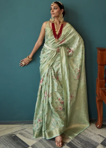 Light Green Floral Print Saree