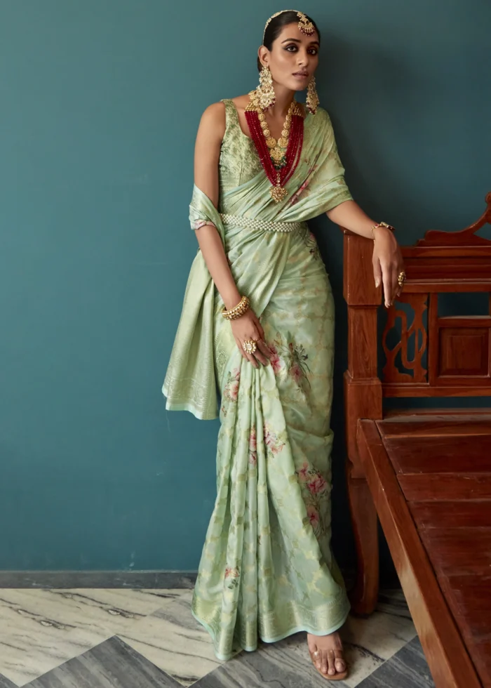 Light Green Floral Print Saree